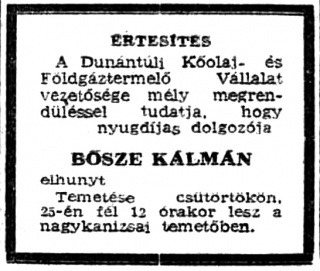 Zalai Hírlap 1969 09 24 06old - Bősze Kálmán gyászjelentés.jpg Zalai Hírlap 1969 09 24 06old - Bősze Kálmán gyászjelentés.jpg